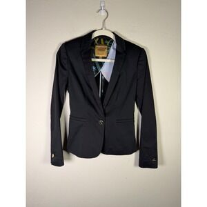 Ted Baker Feranda Black Tailored Blazer Gold Button Floral Lining